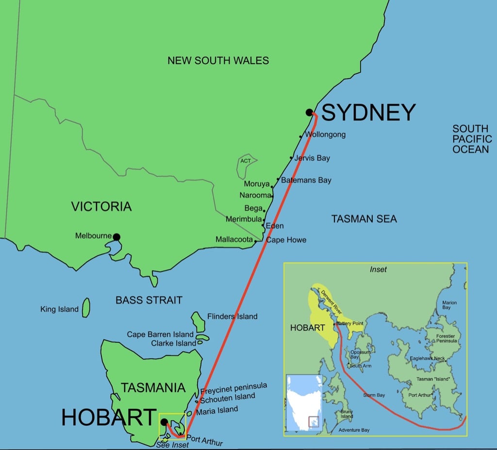 sydney to hobart yacht race route